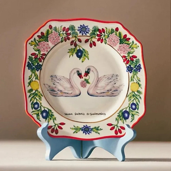 Anthropologie Other - NWT Anthropologie Lou Rota 12 Days Christmas Swans  Dessert Plate
